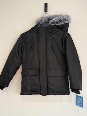 FALLS CREEK New $75 Youth Unisex XS 5 Black Gray Faux Fur Full Zip Hooded Parka